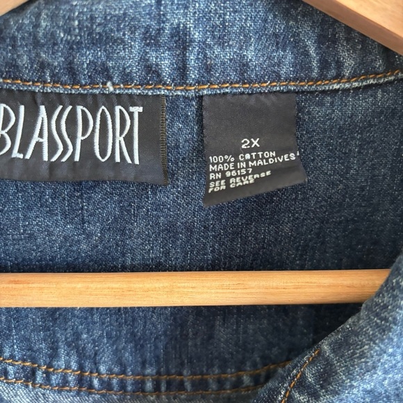 Bill Blass Sport Vintage Studded Blue Denim Chore Jacket 2X Cotton - Picture 2 of 3